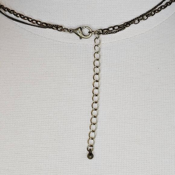 Layered Necklace Natural Stone Pendant Antiqued Goldtone Christopher & Banks - Picture 6 of 9